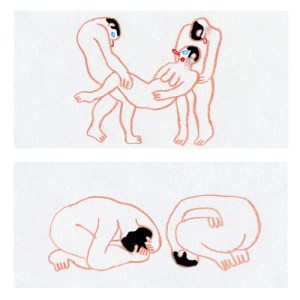 Pietas and two figures - Drawings by Luca Dipierro for the booklet Piccoli Mali (The Walk, 2014)